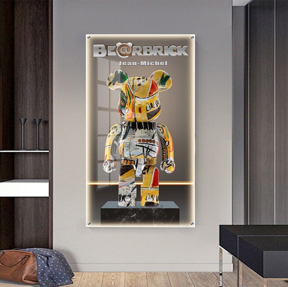 תמונת זכוכית לחדר שינה של דובי צבעוני בסגנון פופארט