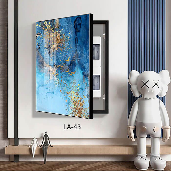 כיסוי לארון חשמל עם תמונה מזכוכית של אבסטרקט כחול זהב