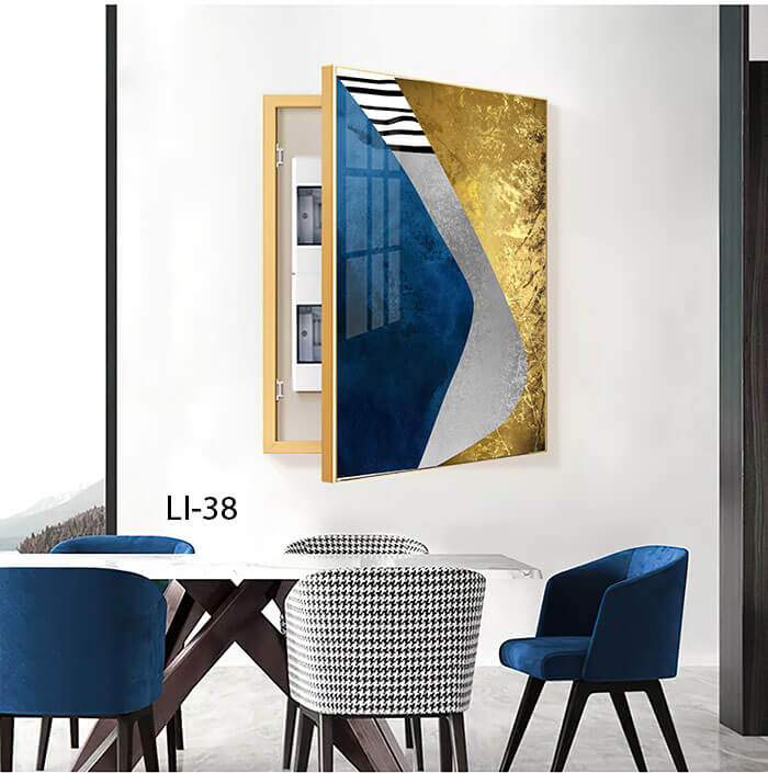 כיסוי לארון חשמל עם תמונה מזכוכית של אבסטרקט זהב כחול