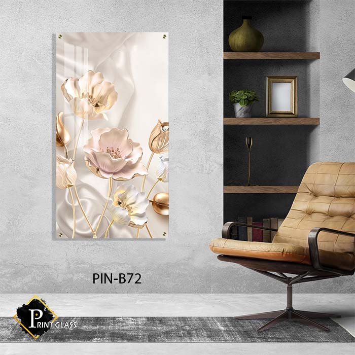 תמונת זכוכית לפינת האוכל של פרחים בצבע מטאלי זהב