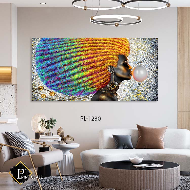 אפריקאית עם אפרו צבעוני - תמונת זכוכית מגניבה לסלון או לפינת האוכל