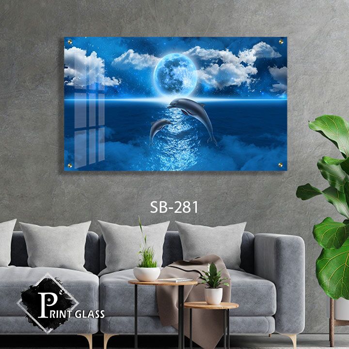 תמונת זכוכית לחדר שינה של דולפינים קופצים במים