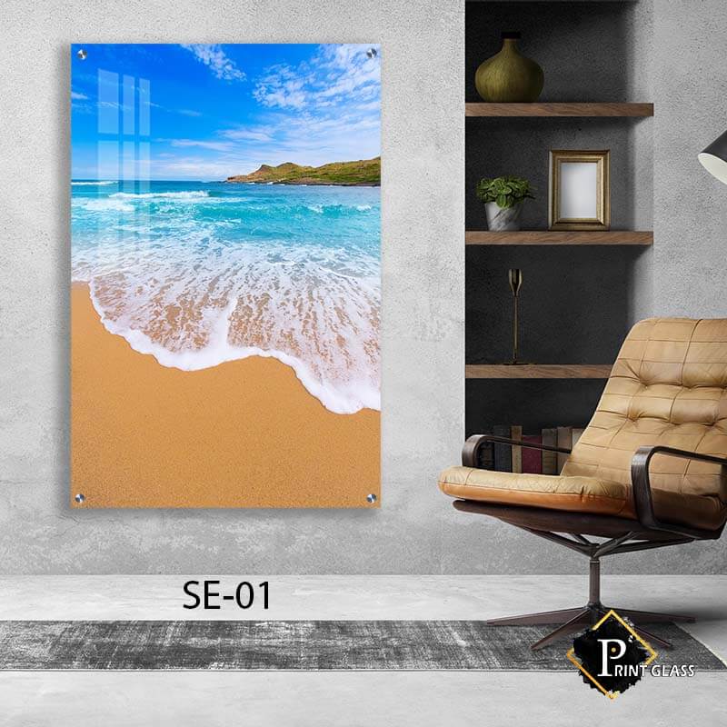 גל על חוף ים - תמונת זכוכית יפה לחדר שינה או לפינת אוכל