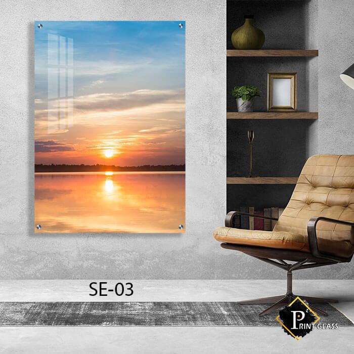 נוף שקיעה של חוף ים - תמונת זכוכית יפה לחדר שינה או לפינת אוכל