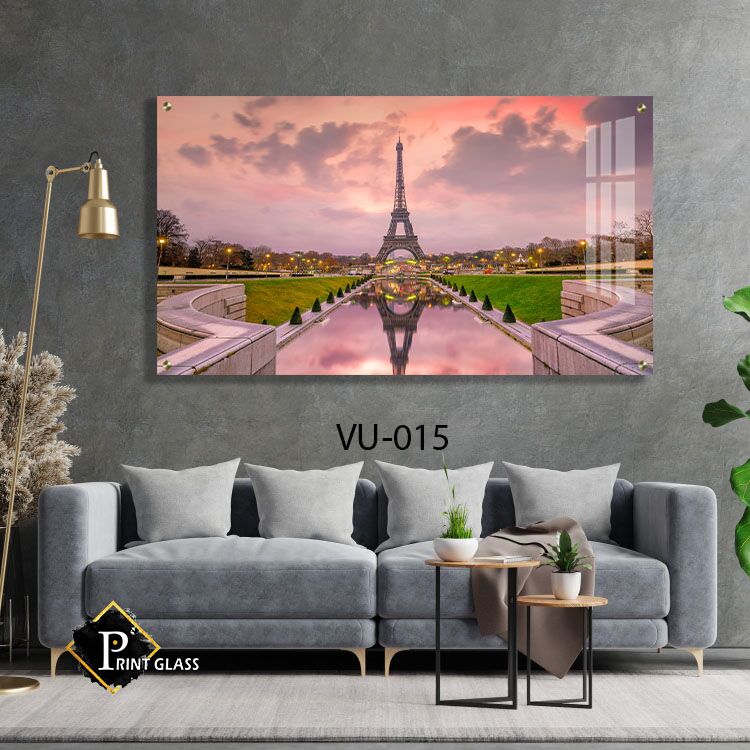 נוף מגדל אייפל בשקיעה - תמונת זכוכית לסלון או לפינת האוכל