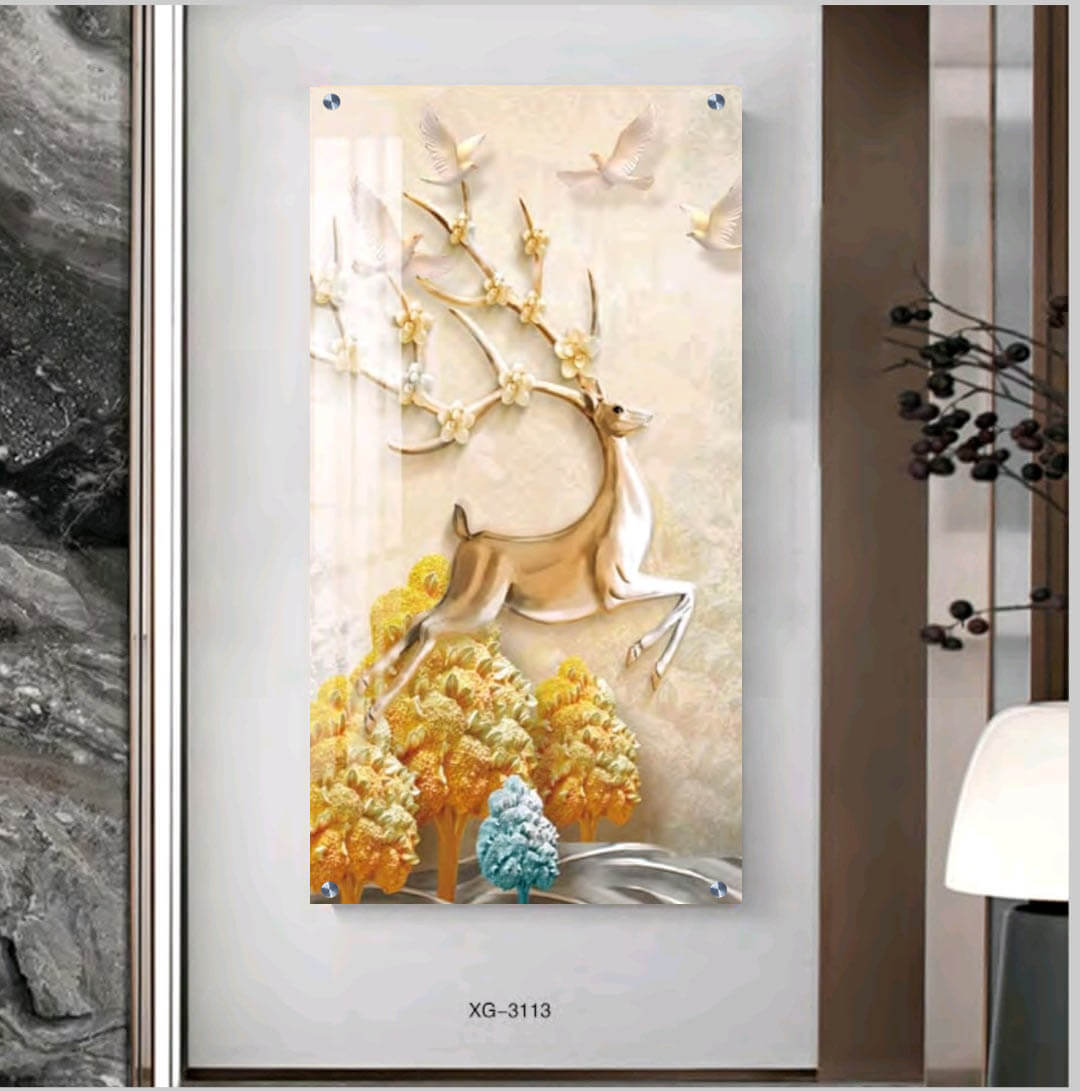 אייל מצוייר ברקע זהב - תמונת זכוכית לסלון או לפינת האוכל