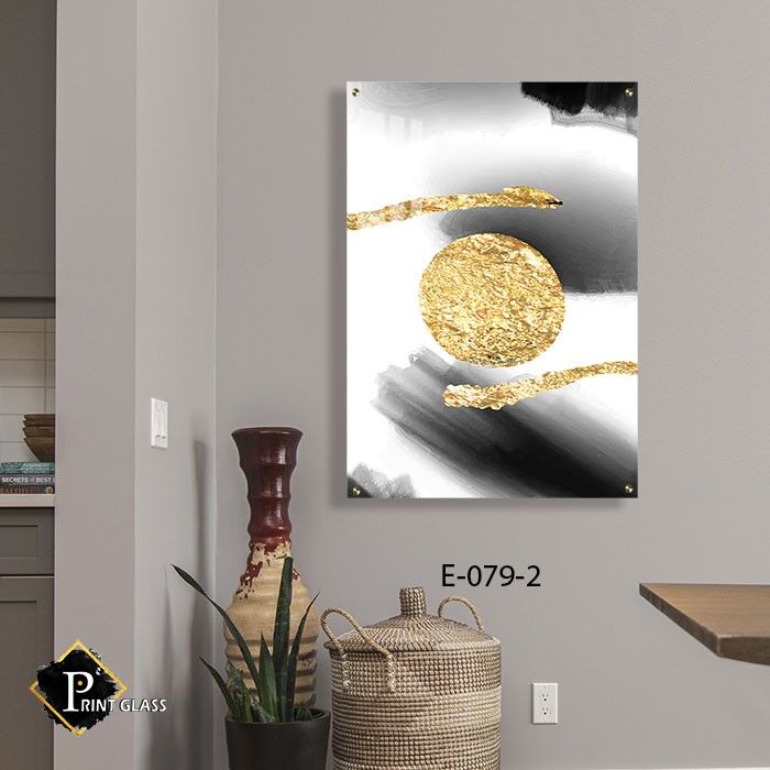 עיגול אבסטרקט זהב - תמונה לסלון - תמונת זכוכית