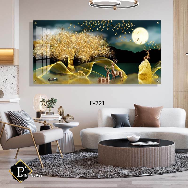 תמונה על זכוכית של איילים מזהב - תמונות ללובי