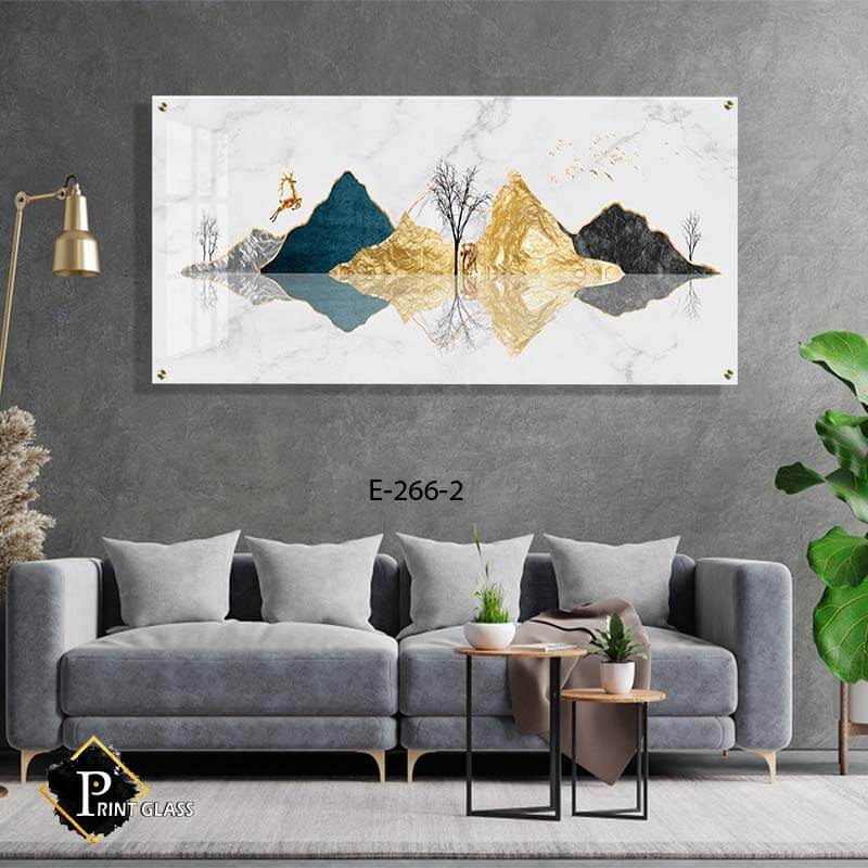 תמונות ללובי - תמונה על זכוכית של אייל זהב קופץ ברקע לבן מצויר