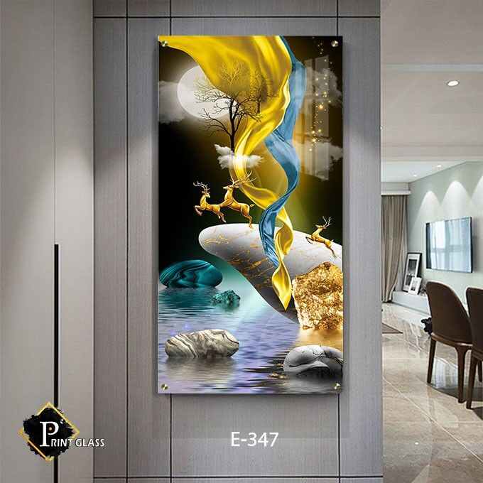 איילים קופצים בין סלעים - תמונה לסלון - תמונת זכוכית