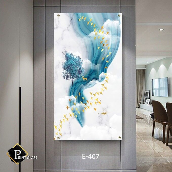 מטפחת כחולה בעננים - תמונה לסלון - תמונת זכוכית