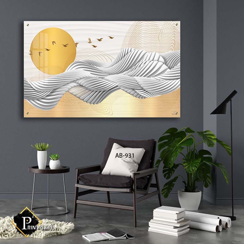 תמונת זכוכית לסלון של אבסטרקט ציפורים עפים במדבר