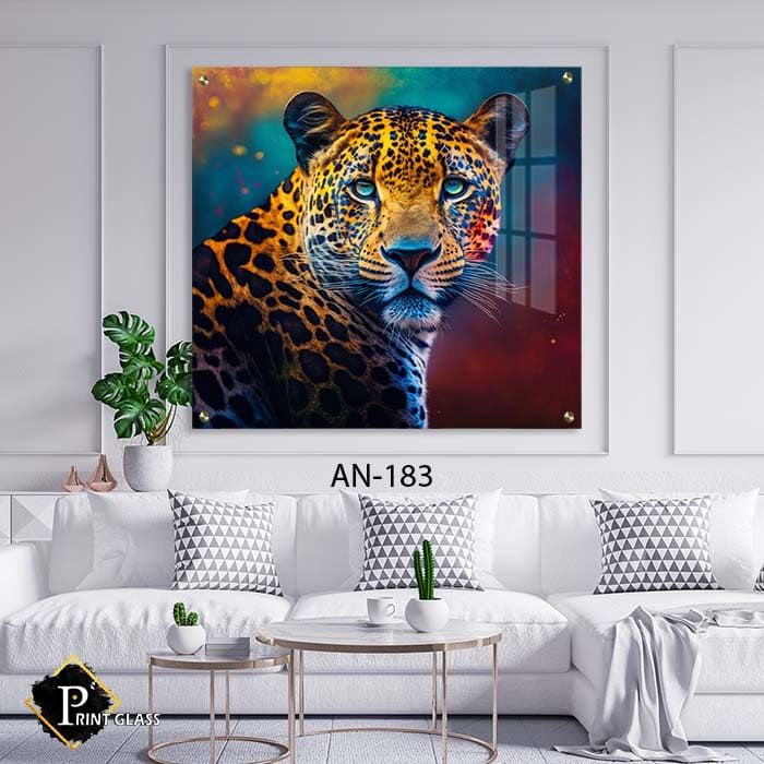 תמונת זכוכית מרובעת של נמר צבעוני בסגנון פופ ארט