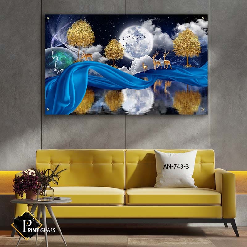 תמונת זכוכית לפינת אוכל של איילים כחול טורקיז