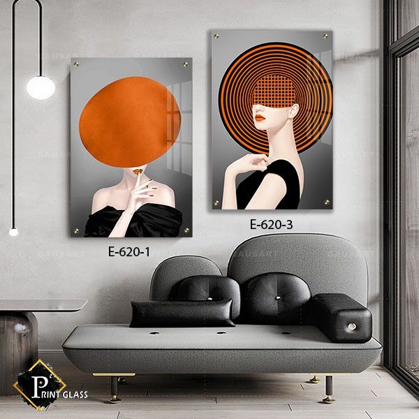 תמונות זכוכית לסלון של נשים עם כובע כתום