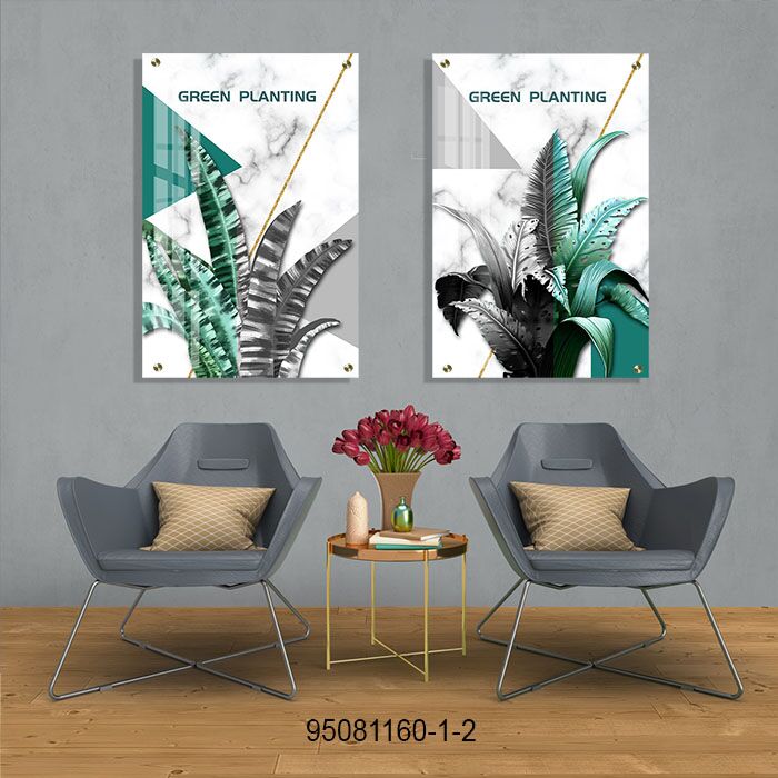 צמחים ירוק טורקיז - תמונת זכוכית לסלון או לפינת האוכל