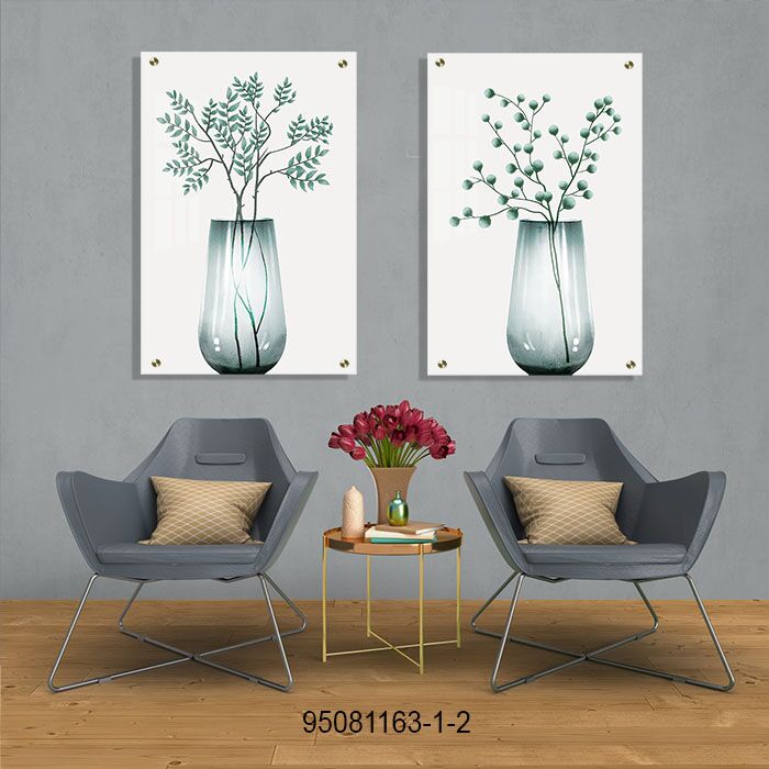 אגרטל זכוכית ירוק - תמונת זכוכית לסלון או לפינת האוכל