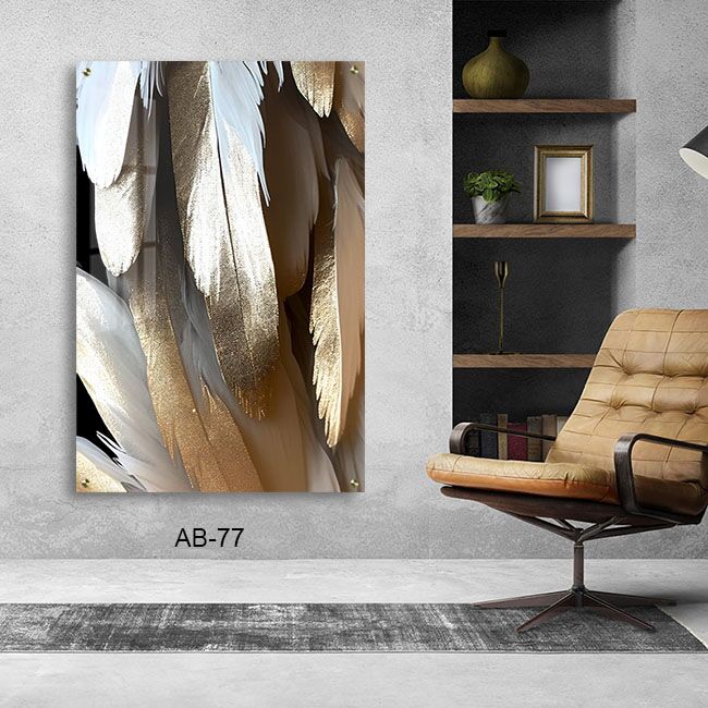 נוצות אבסטרקט מוזהב - תמונת על זכוכית לסלון או לפינת האוכל