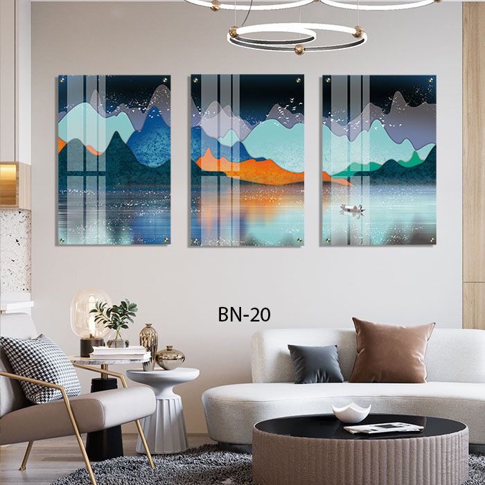 אגם עם הרים צבעוניות - תמונות על זכוכית לסלון או לפינת האוכל