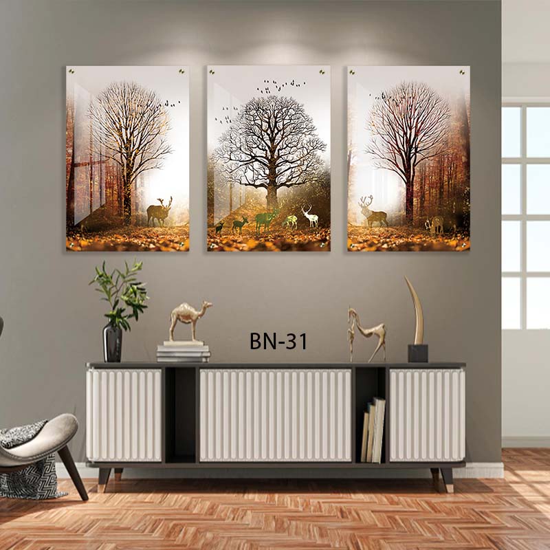 איילים מתחת לעץ - תמונות על זכוכית לסלון או לפינת האוכל