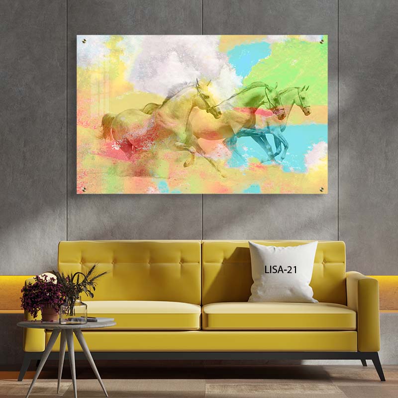 סוסים צבעונים - תמונת זכוכית לחדר שינה או למשרד