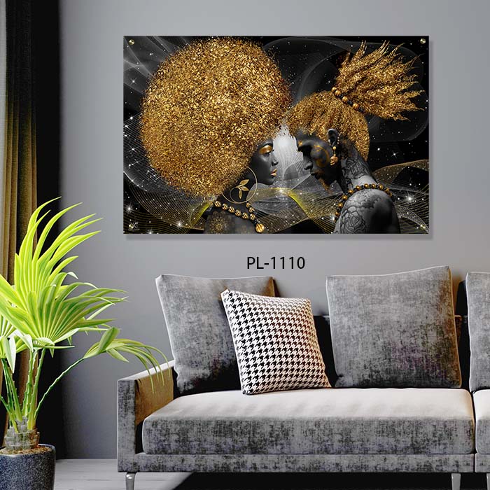 זוג אפריקאים שחור זהב - תמונת זכוכית לסלון