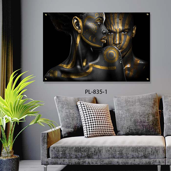 זוג אפריקאים קישוט זהב - תמונת זכוכית לסלון