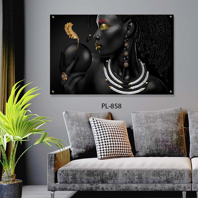 אישה אפריקאית פצצה זהב - תמונת זכוכית לסלון