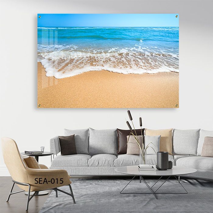 חוף ים ביום בהיר - תמונת זכוכית לסלון ולמשרד