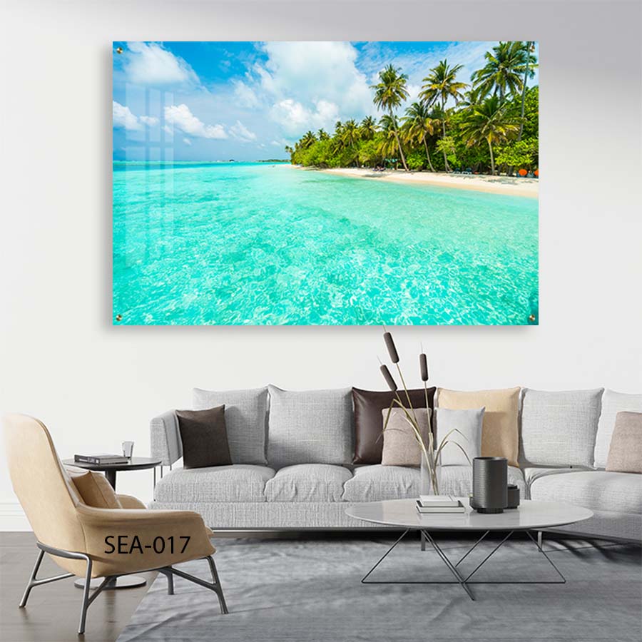 חוף ים טרופי - תמונת זכוכית לסלון ולמשרד