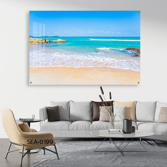 חוף ים עם סלעים - תמונת זכוכית לסלון ולמשרד