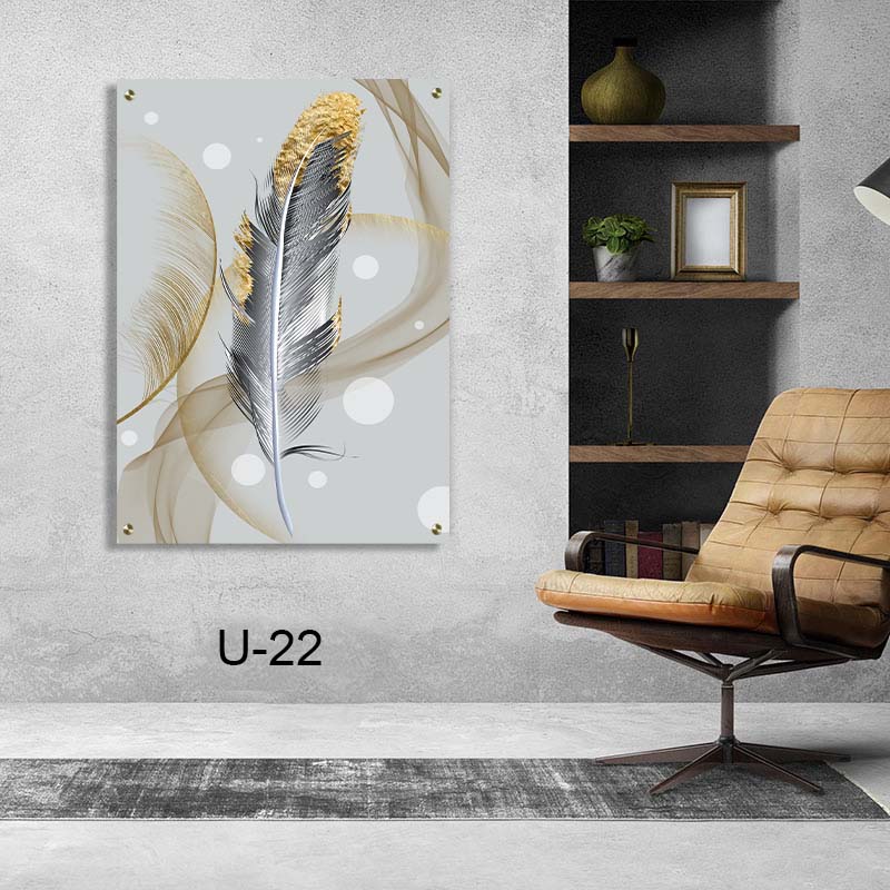 נוצה אפור זהב תמונת זכוכית לסלון או לפינת האוכל