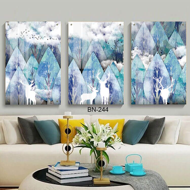 תמונות זכוכית לפינת האוכל של איילים לבנים ביער