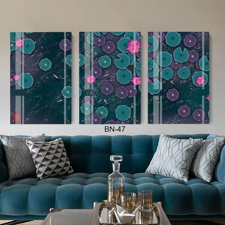 תמונות לפינת האוכל מזכוכית של אגם עם עלים