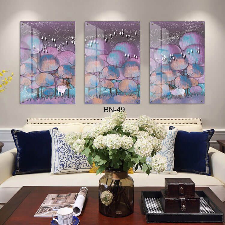 תמונות זכוכית לפינת האוכל של איילים ביער מצוייר