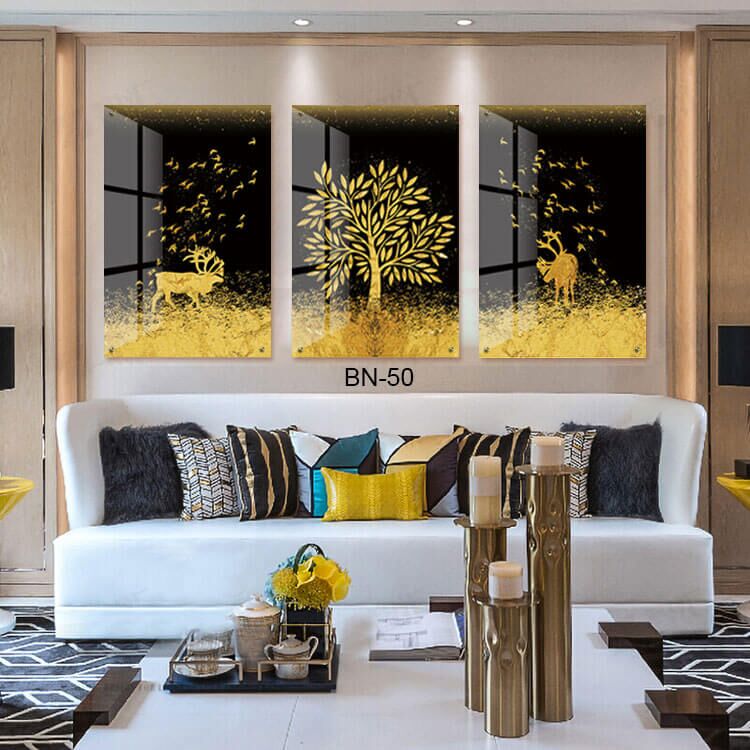 תמונות זכוכית לפינת האוכל של איילים בשדה מזהב