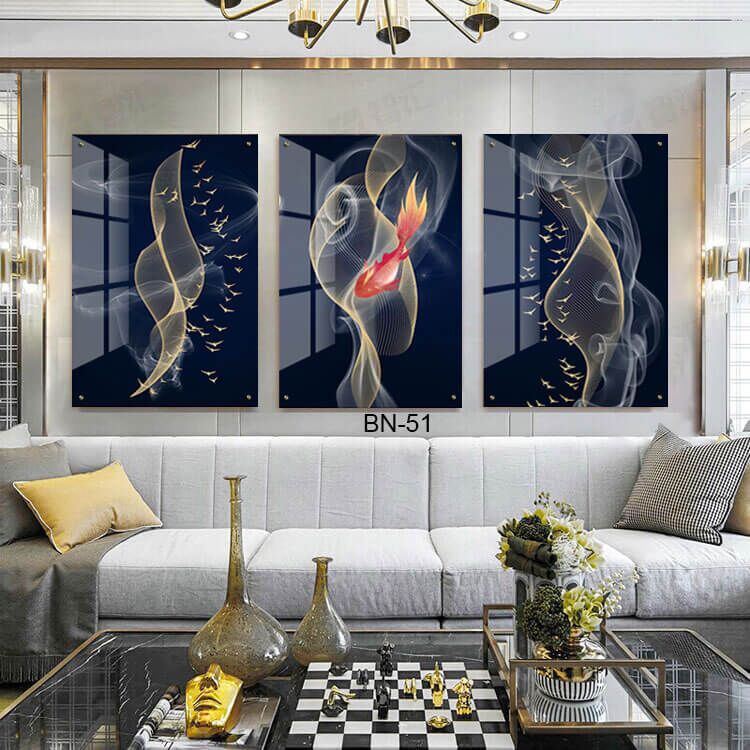 תמונות זכוכית לפינת האוכל של דג וציפורים