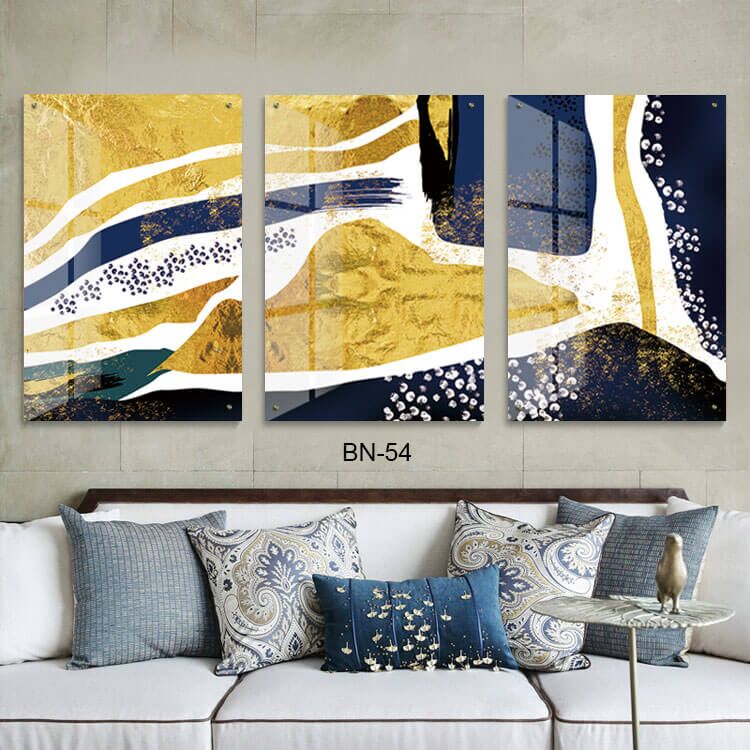 תמונות זכוכית לפינת האוכל של אבסטרקט צהוב כחול