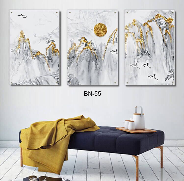 תמונות זכוכית לפינת האוכל של הרים מזהב וכסף