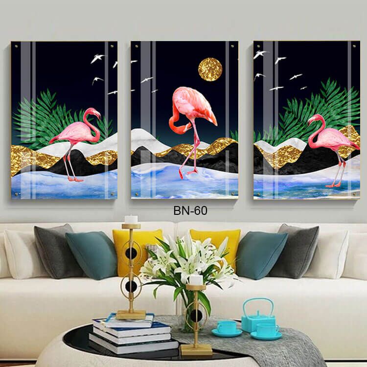 תמונות זכוכית לפינת האוכל של פלמינגו באגם