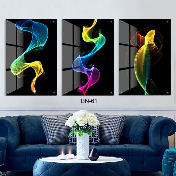 תמונות לפינת האוכל מזכוכית של עשן צבעוני ברקע שחור