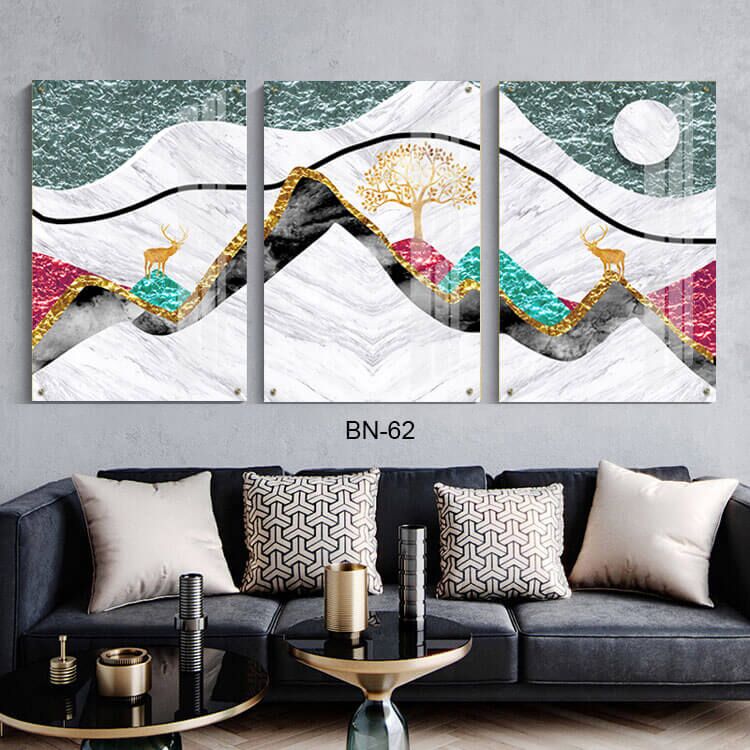 תמונות זכוכית לפינת האוכל של אבסטרקט איילים מזהב