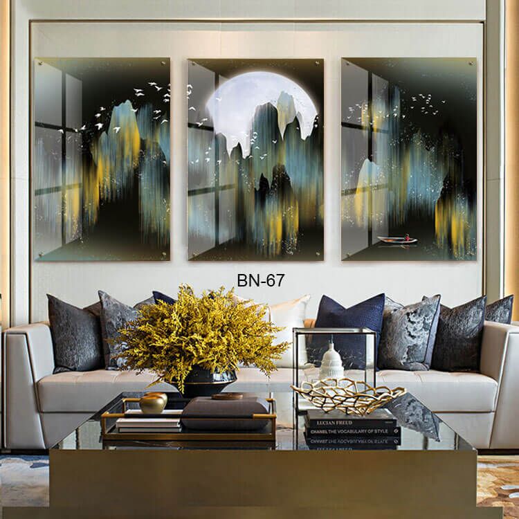 תמונות זכוכית לפינת האוכל של ירח בין הרים