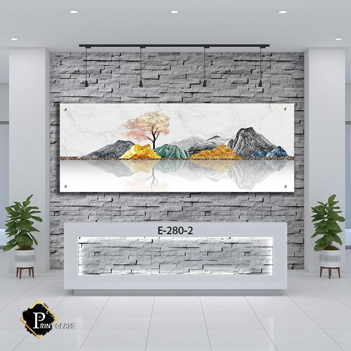 תמונת זכוכית לפינת האוכל של נוף סלעים תלת מימד