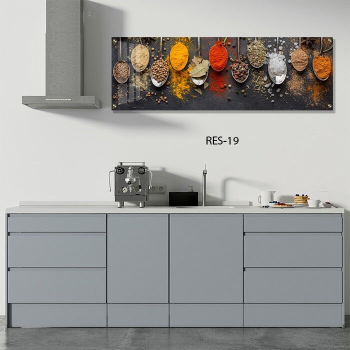 תמונת זכוכית לפינת האוכל של חיפוי למטבח כפיות תבלינים