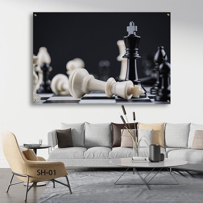 שח מט שחור לבן - תמונת זכוכית לסלון ולמשרד