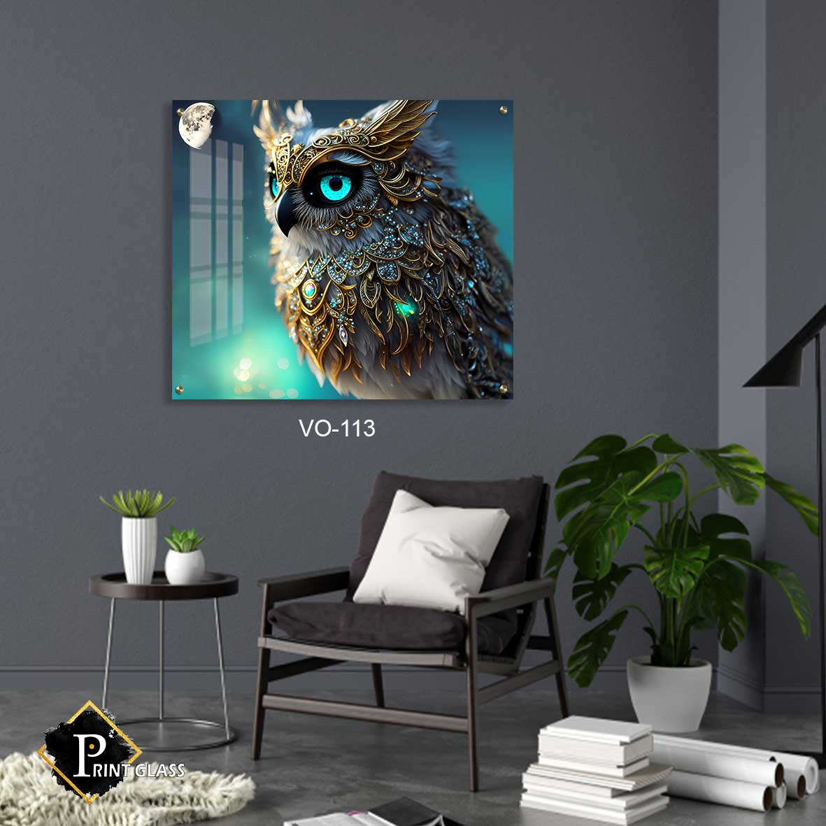 ינשוף טורקיז - תמונת זכוכית לחדר שינה או למשרד