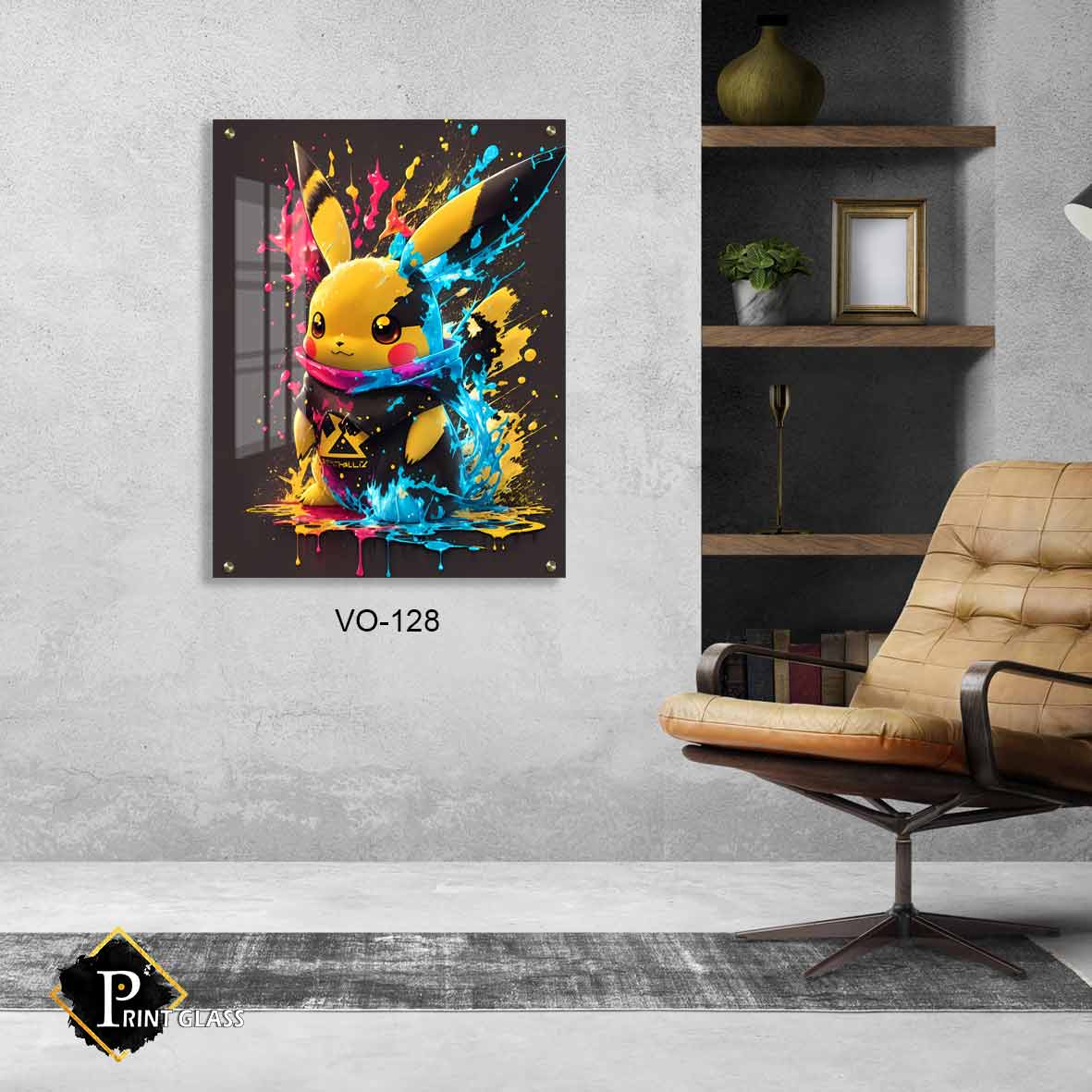 פיקצ'ו צבעוני - תמונת על זכוכית לחדר שינה או למשרד