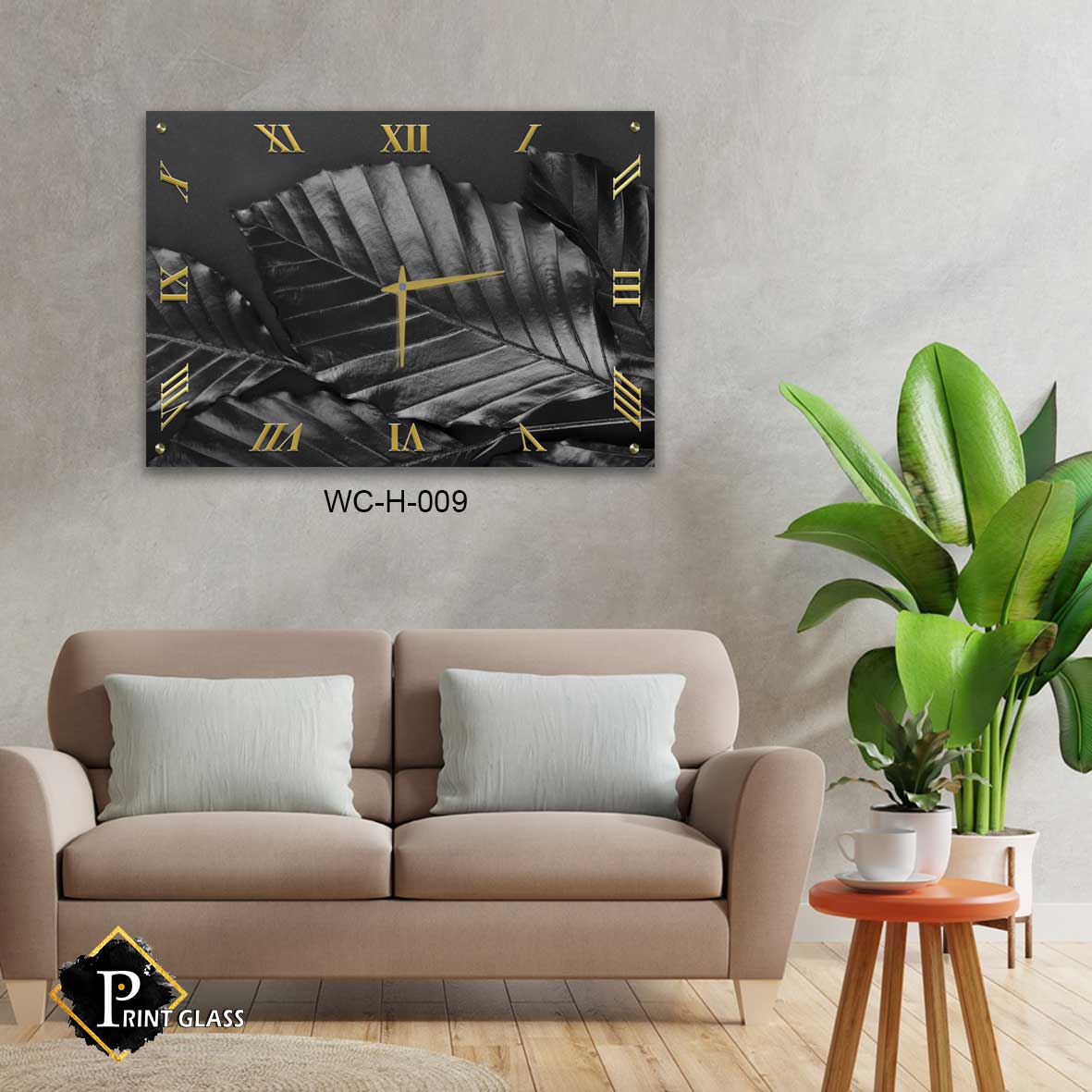 שעון זכוכית שחור לסלון ומספרים בזהב