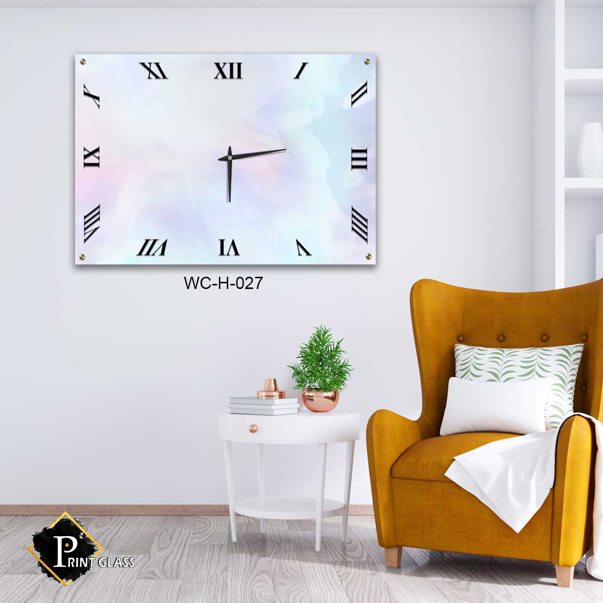 שעון קיר מעוצב למשרד מזכוכית ברקע מרשמלו